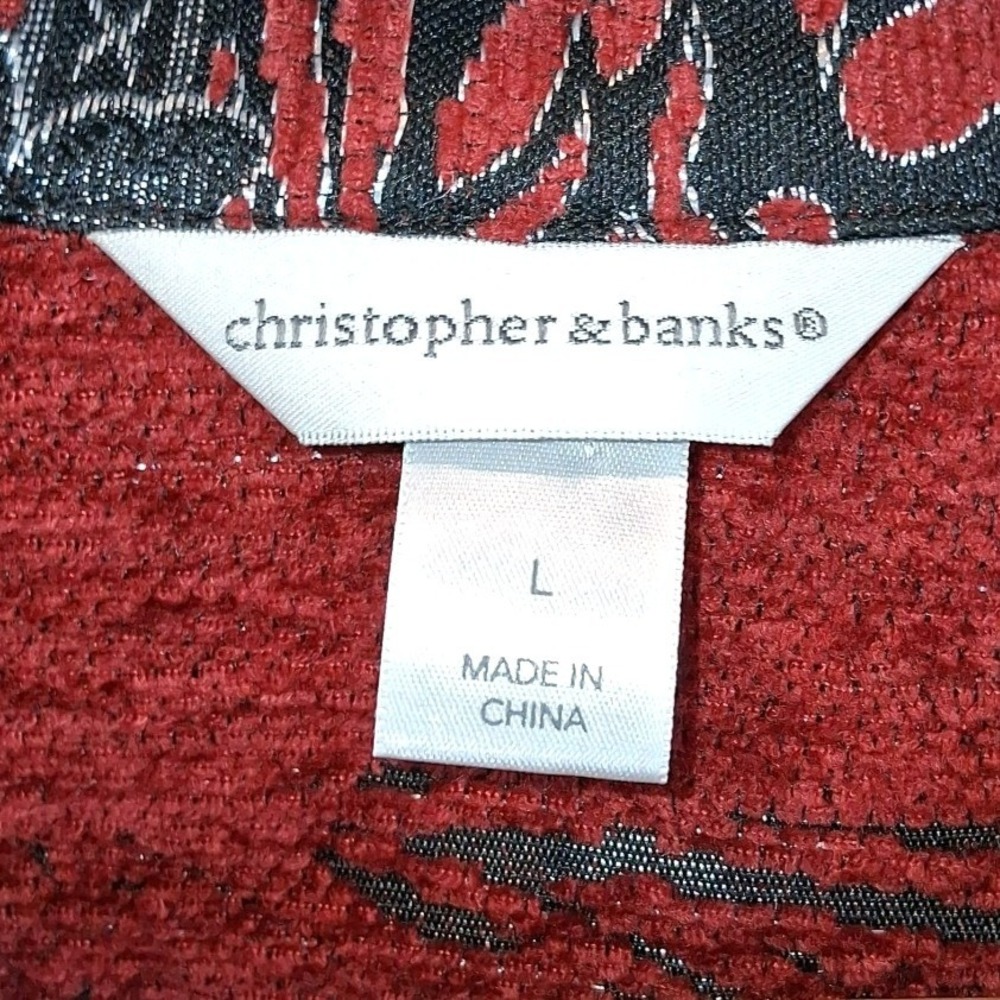 Christopher & Banks Women's L Red Metallic Paisley Jacquard Zip Jacket - Picture 7 of 12